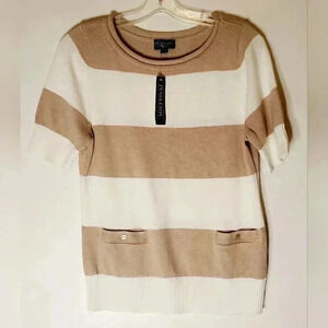Pendleton Cotton Rayon Blend  Knit Short Sleeve Stripe Blouse Pocket Sz M Nwt
